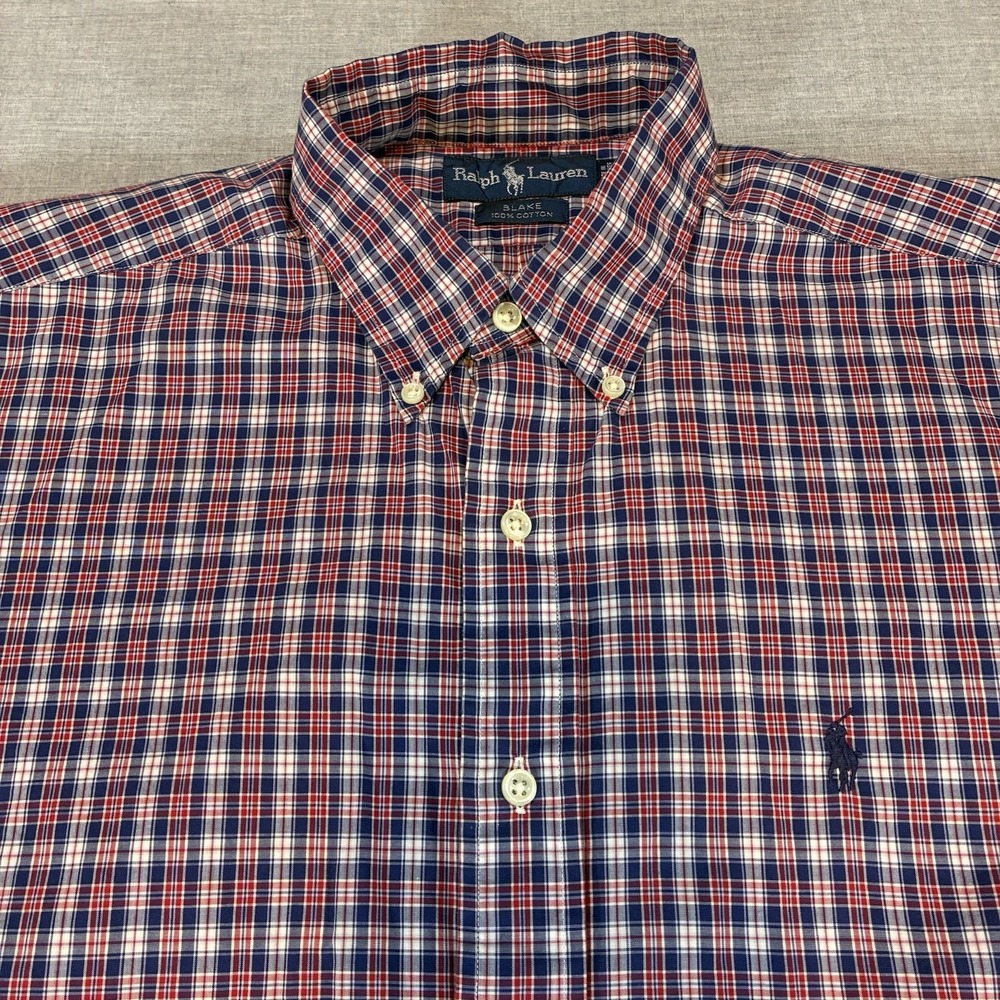 Polo Ralph Lauren Blake Short Sleeve Red White Blue Plaid Shirt Size Mens Medium